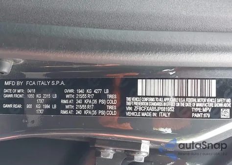 2018 Fiat 500X Pop Fwd z USA, uszkodzony, nr VIN ZFBCFXAB5JP681952